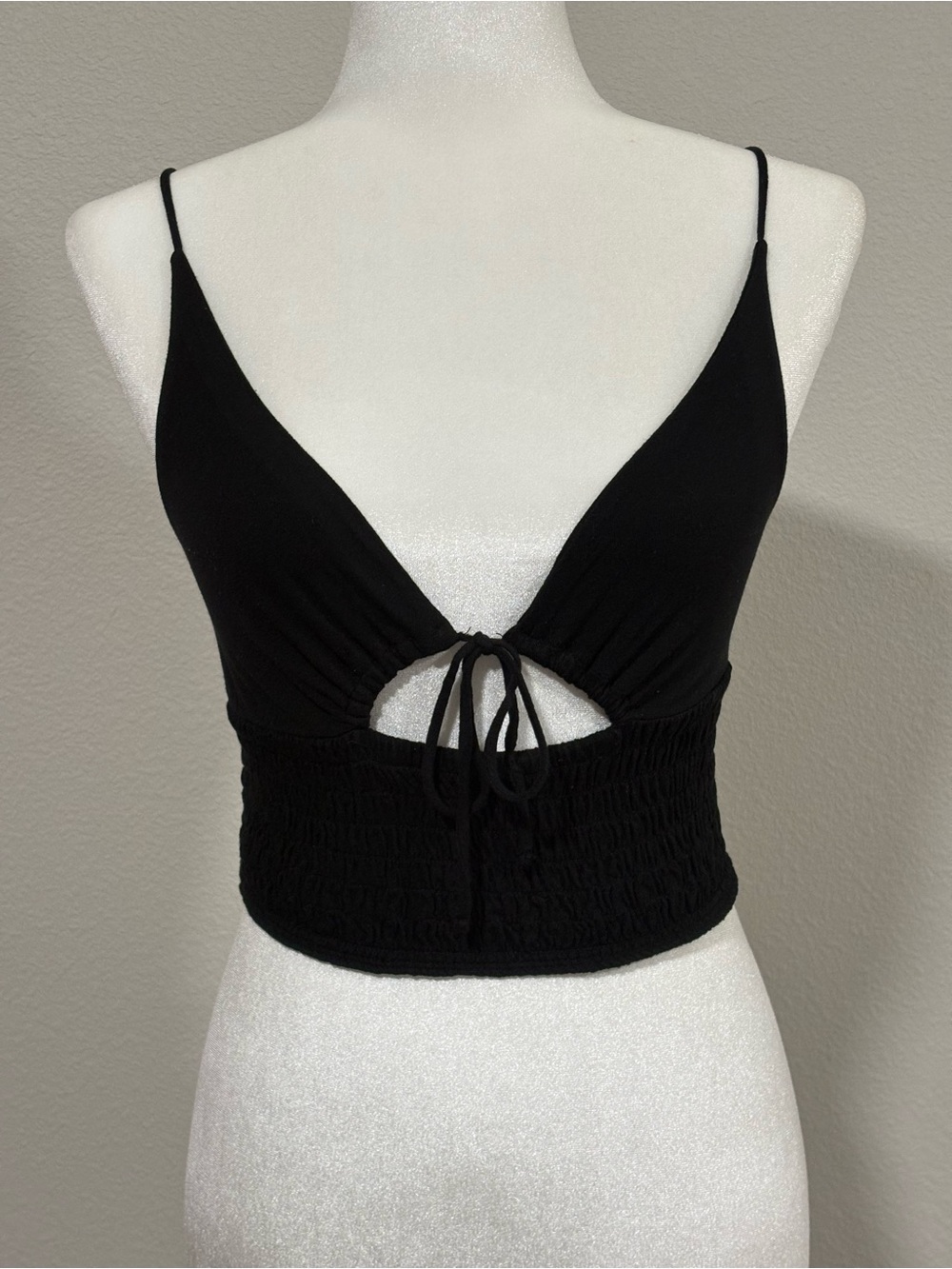 Urban Outfitters Black Tie-Front Smocked Crop Top